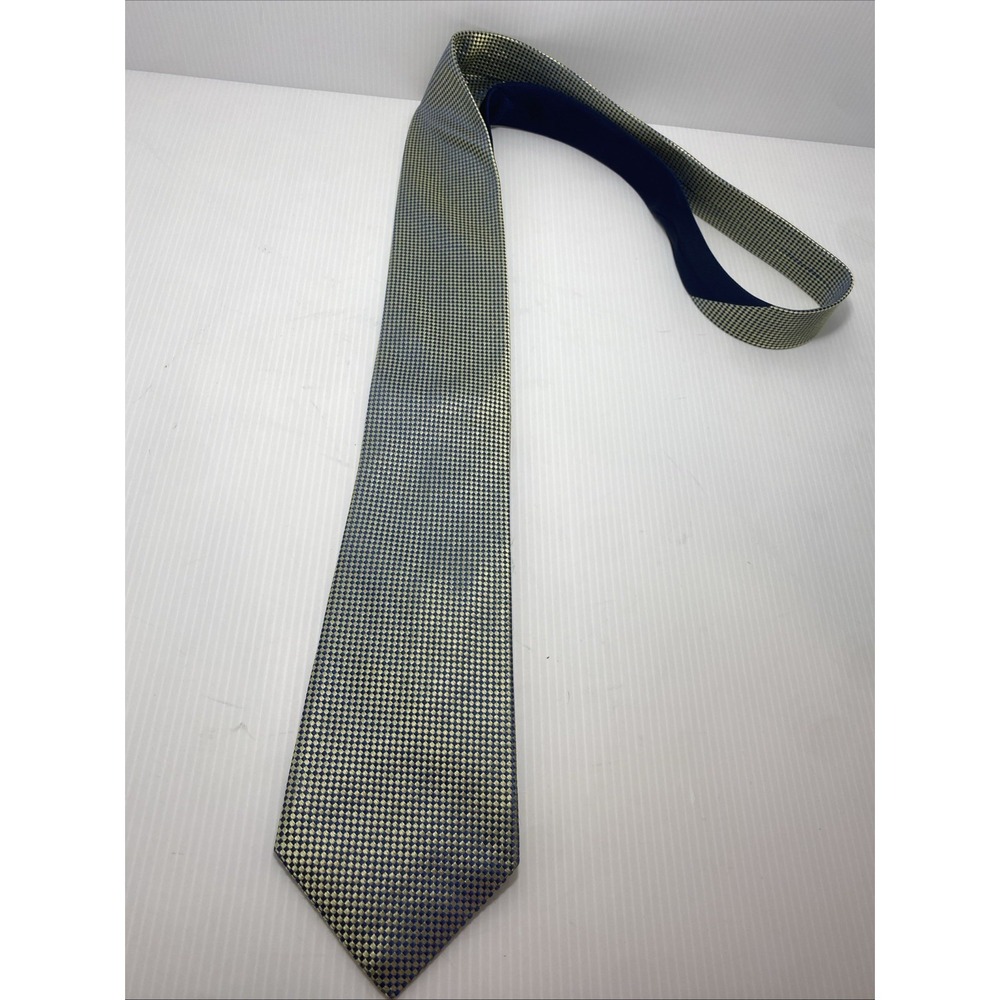 Tommy Hilfiger VIntage Silk Necktie Blue & Yellow Geometric Pattern T26 - Picture 2 of 5